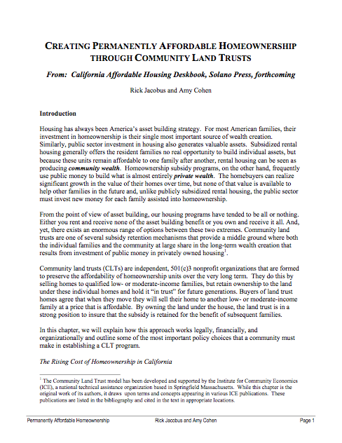 Creating Permanently Affordable Homeownership with CLTs